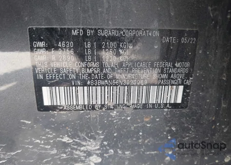 2022 Subaru Legacy Limited из США, поврежденный, VIN 4S3BWAN66N3023069